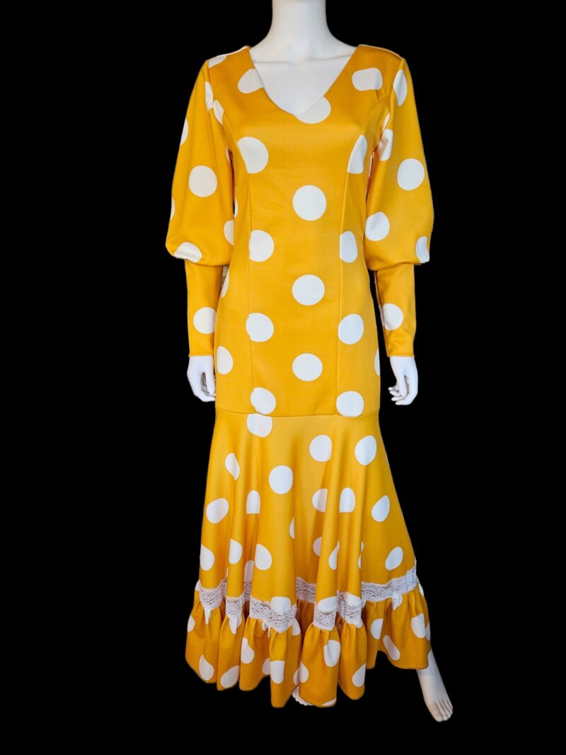 Flamenco Dress vestido de flamenco Yellow and White polka dots canastero