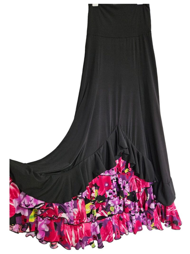 Flamenco Skirt falda de flamenco rehearsal  BLACK floral ruffles