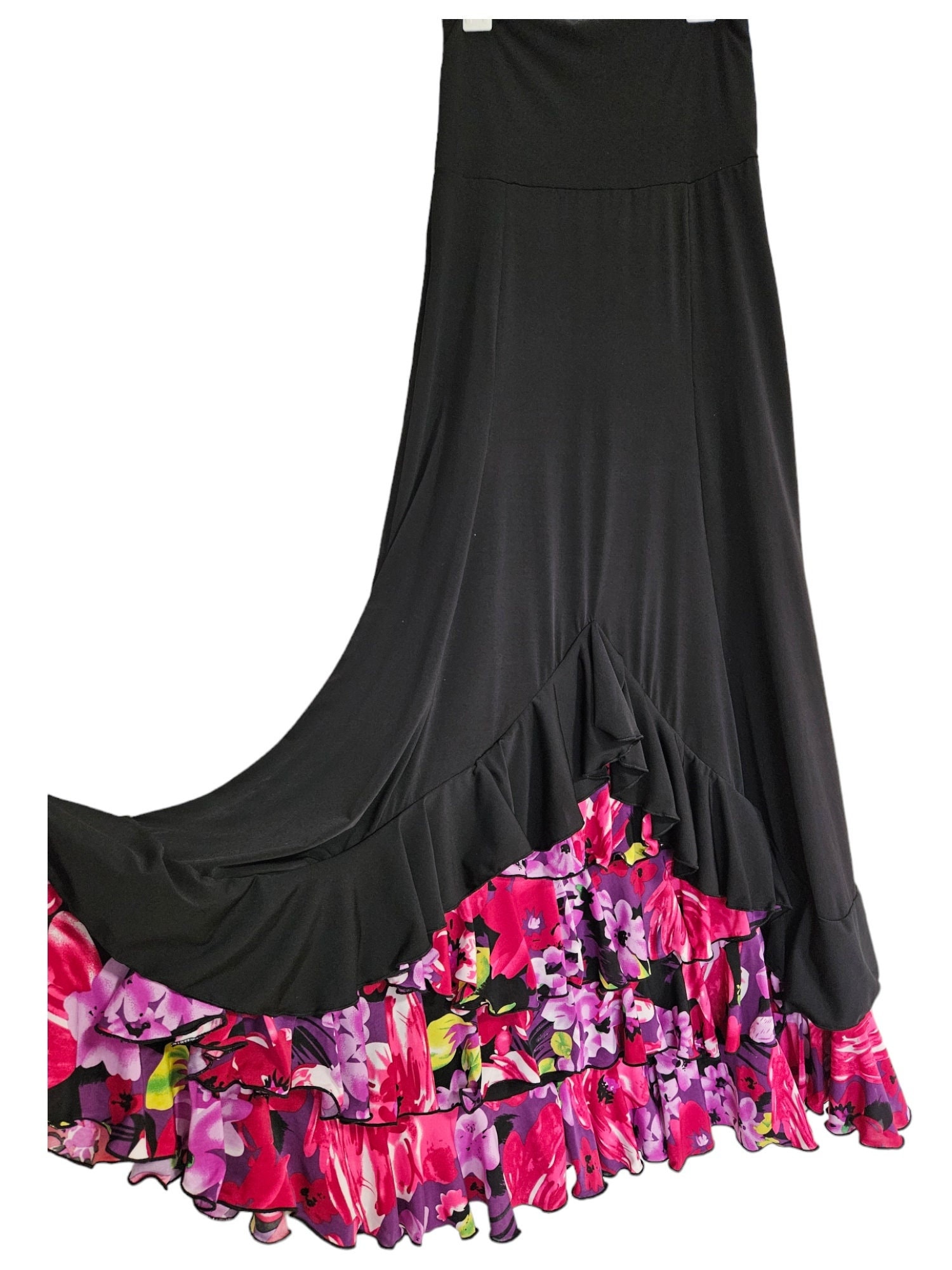 il_fullxfull.6110122276_5t01.jpg Flamenco Skirt falda de flamenco rehearsal BLACK floral ruffles - Image 1