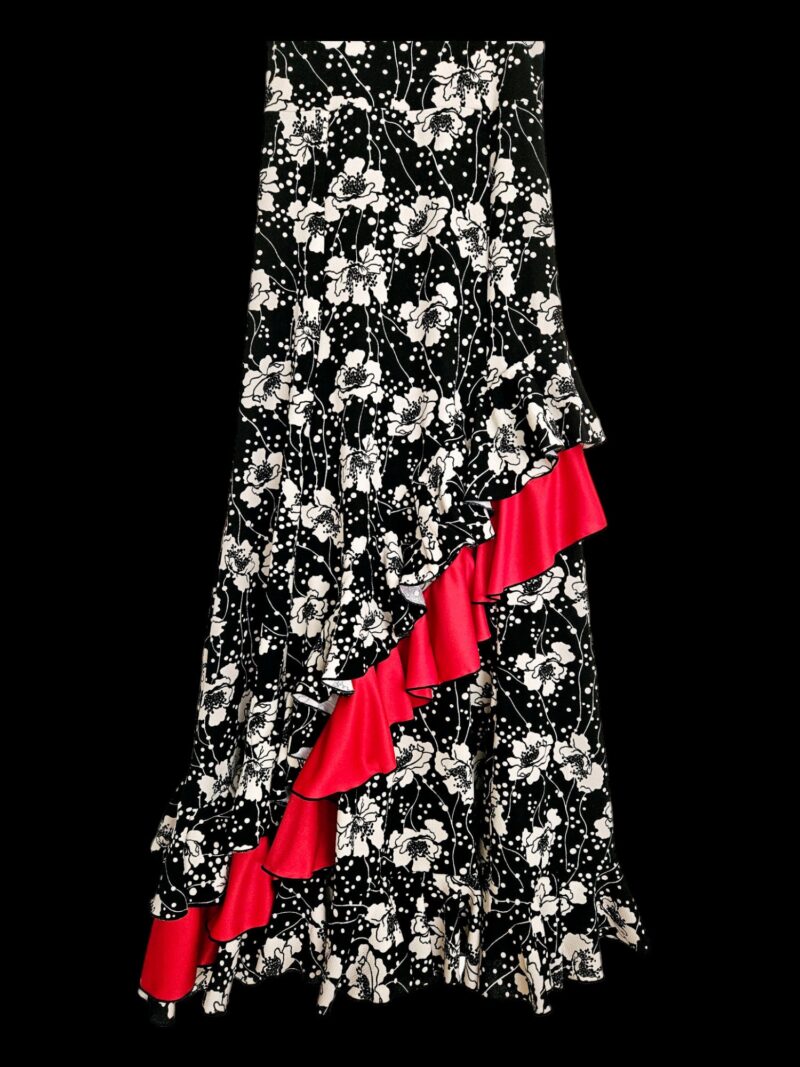 Flamenco Skirt falda de flamenco Black and White floral and red ruffles