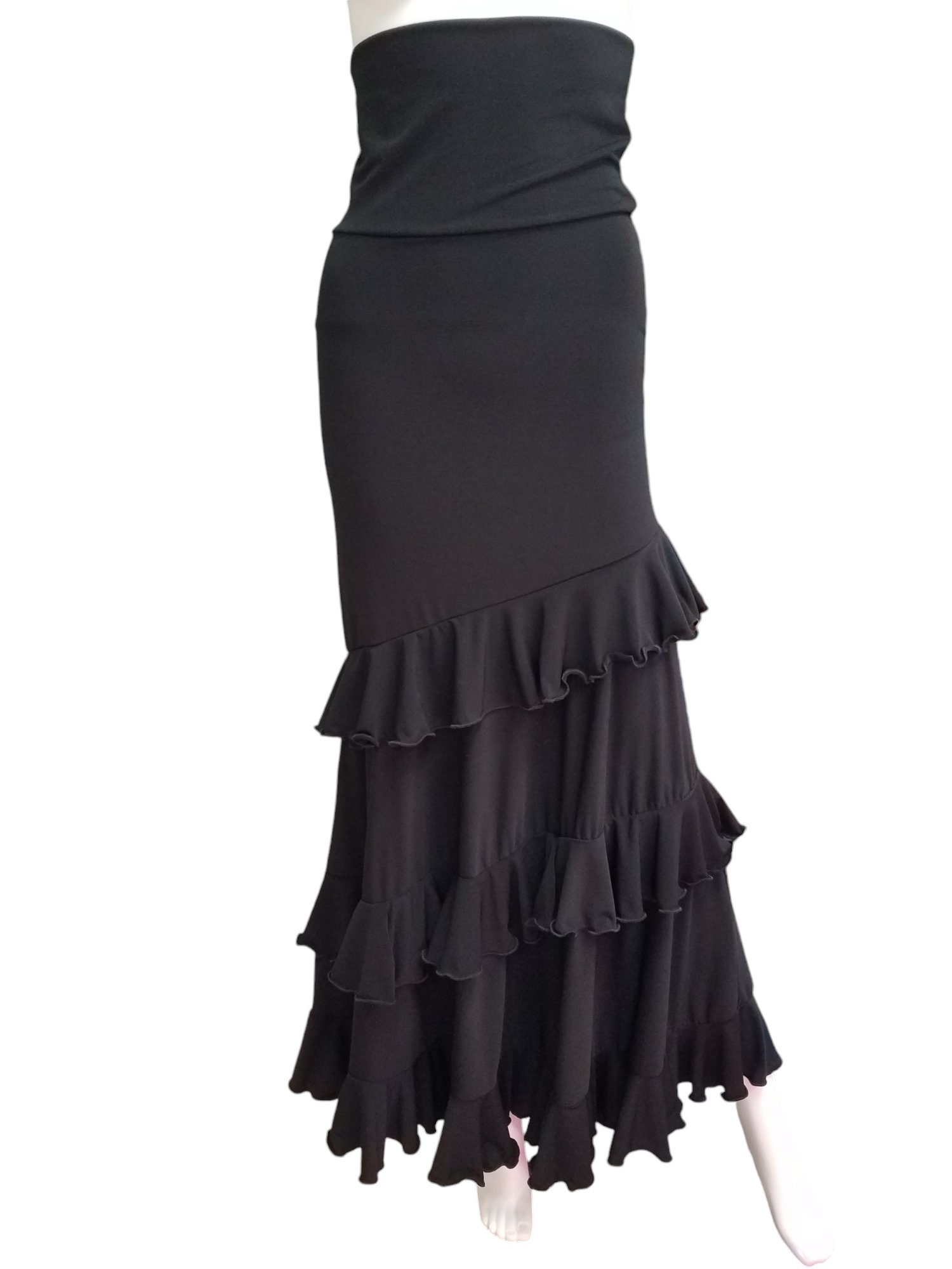 il_fullxfull.6286658623_3lld.jpg Flamenco rehearsal Skirt falda de flamenco Black stretch hip hugger - Image 1