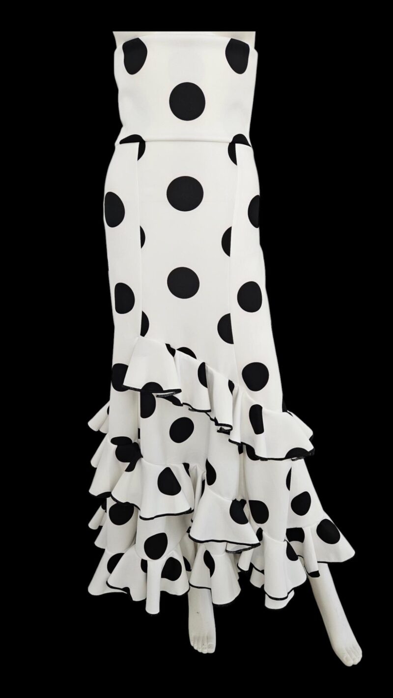 Flamenco Skirt falda de Flamenco new White  and Black  polka dots