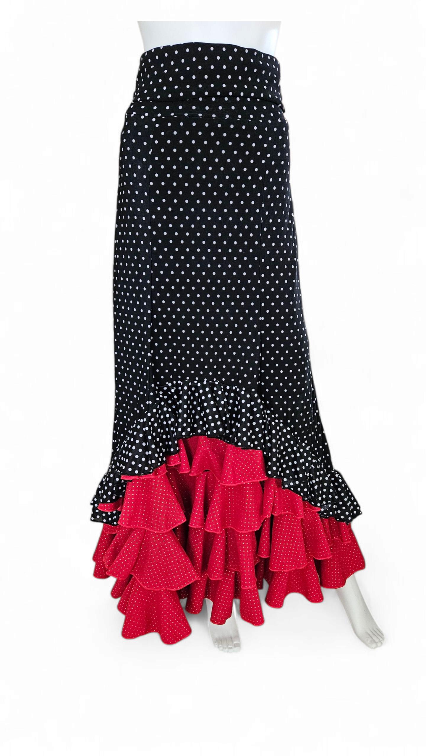 il_fullxfull.7035846114_dpkb.jpg Flamenco Skirt falda de flamenco rehearsal class black polka dots and red - Image 1